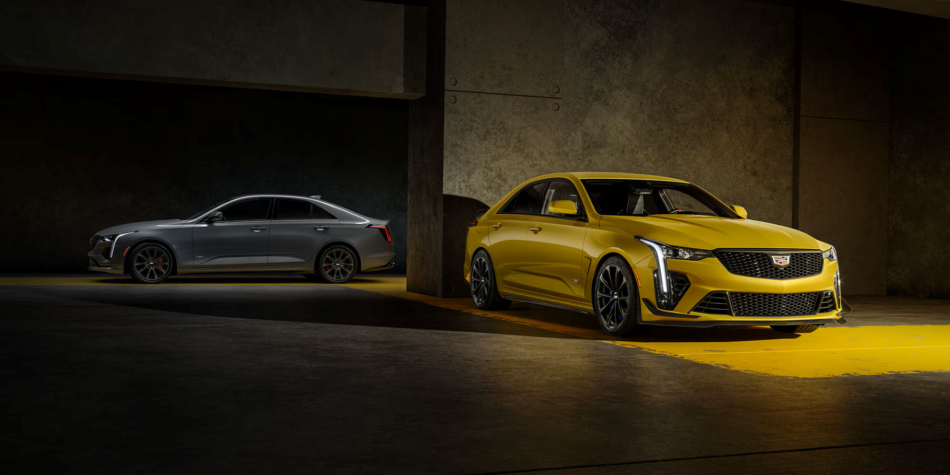 2026 Cadillac CT4-V models in two colors parked