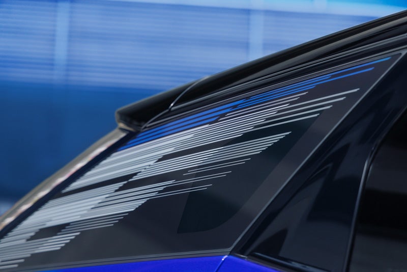 Close-up of the Modern Pattern on the 2026 OPTIQ-V Rear Quarter Glass | Wilkinson Cadillac in Sanford NC